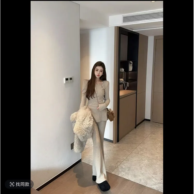 米那纸片人套装泡菜定制多色加绒套装女款秋冬流行套装显瘦小香风