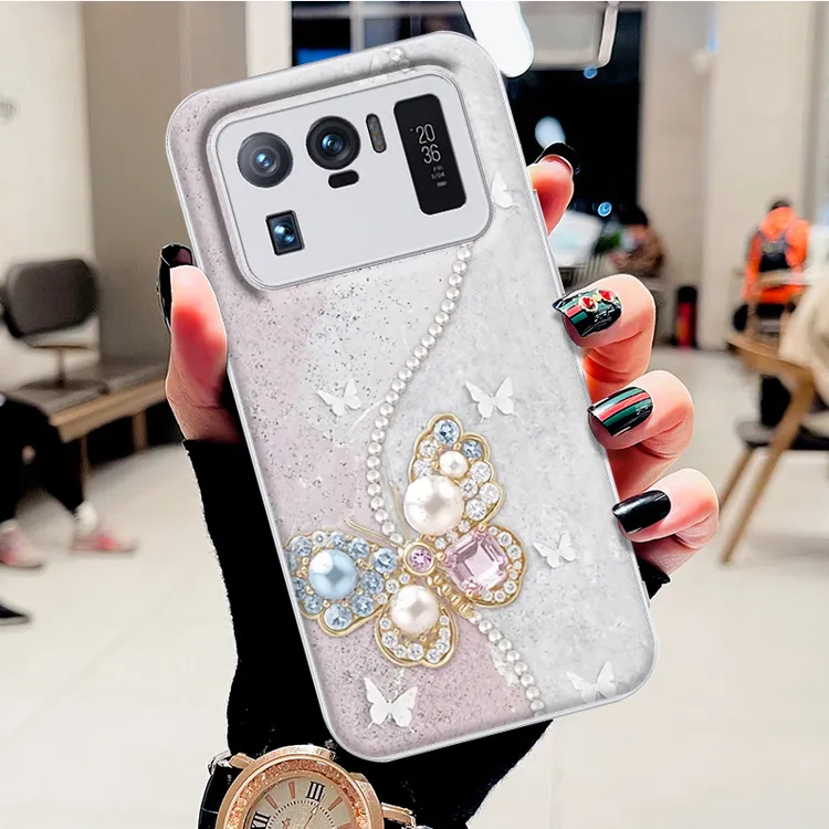 适用小米11ultra手机壳高级感钻石蝴蝶水凝壳时尚新款防摔保护套