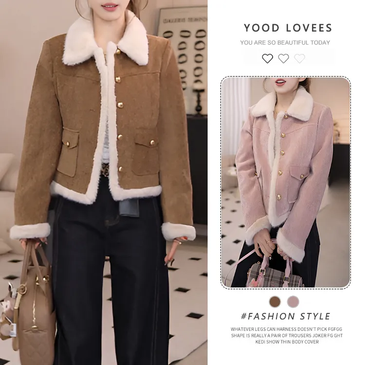 美拉德设计感长袖小个子撞色拼接夹棉保暖外套上衣女2025秋冬新款