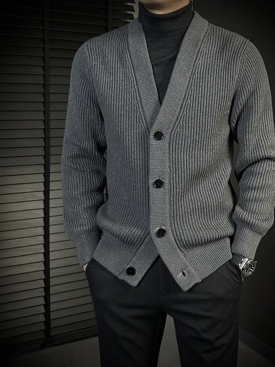 KING&GUCH秋季2025新款男士无领针织开衫时尚潮流百搭外套6652