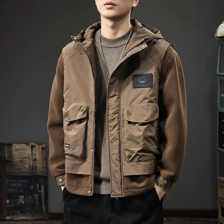 美式潮牌工装男棉服男休闲百搭假两件棉衣冬新款保暖抗寒冲锋外套