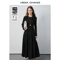 VEGACHANG【裙野逸趣】羊毛混纺连衣裙2025新款秋季裙摆长裙0071LW