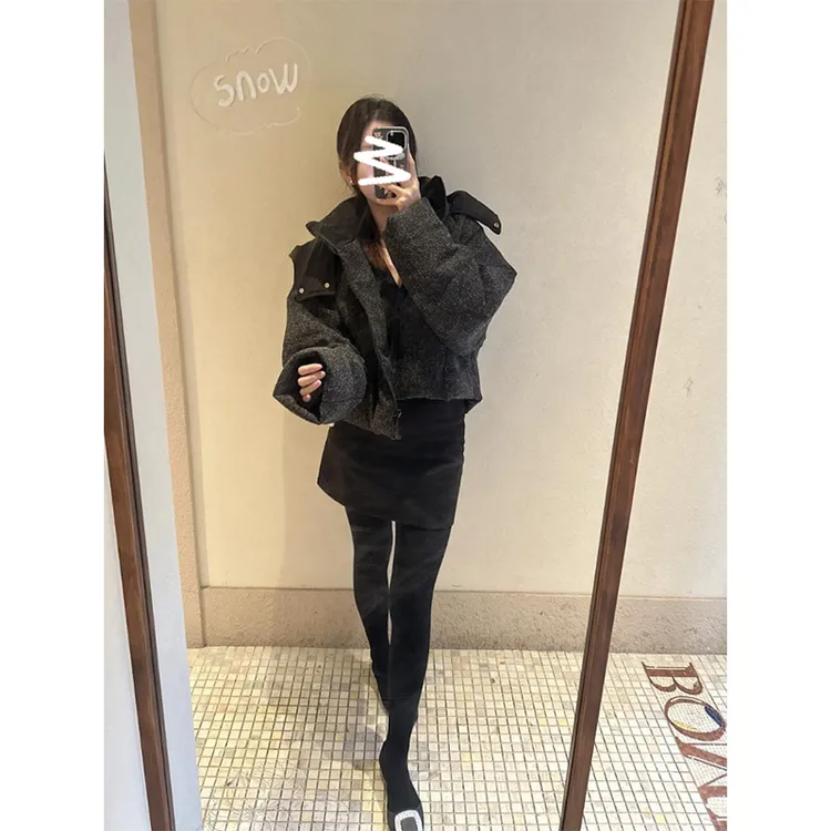 小香风短款黑色连帽棉服外套女冬季韩系高级感保暖加厚面包服上衣