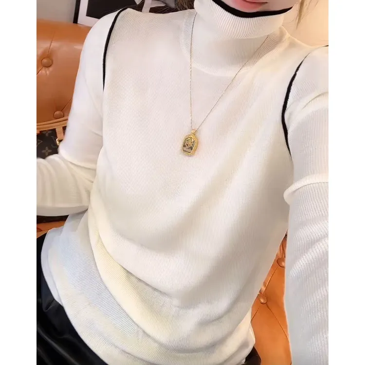 今年流行穿搭2025秋冬新款温柔风拼色针织半高领时尚休闲长袖上衣