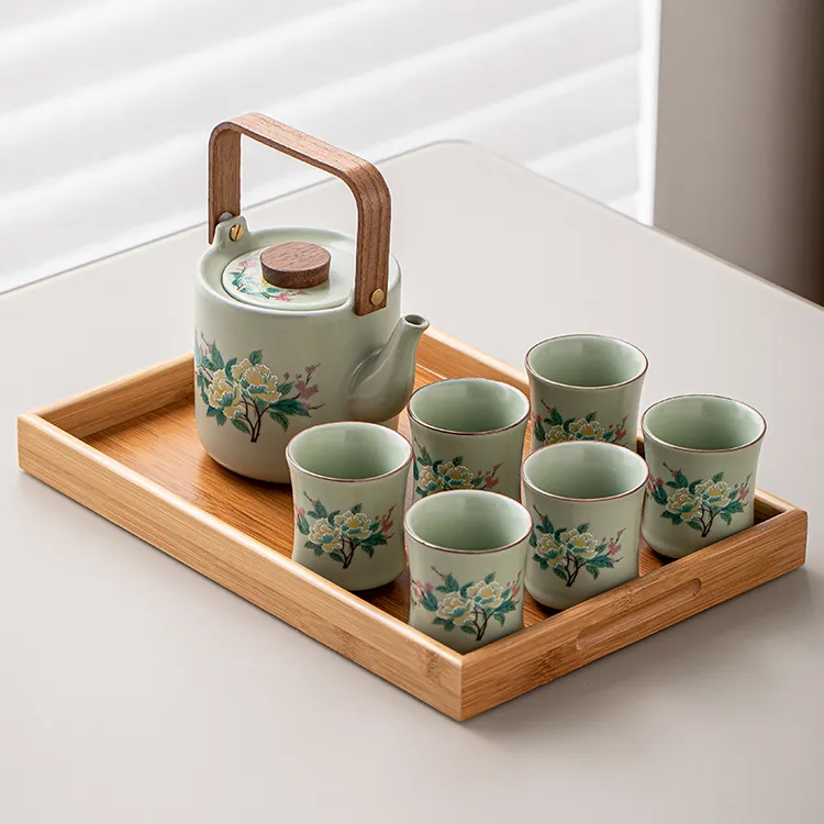 提梁壶茶具套装家用陶瓷大号泡茶壶茶杯茶具茶水壶陶瓷壶功夫茶具