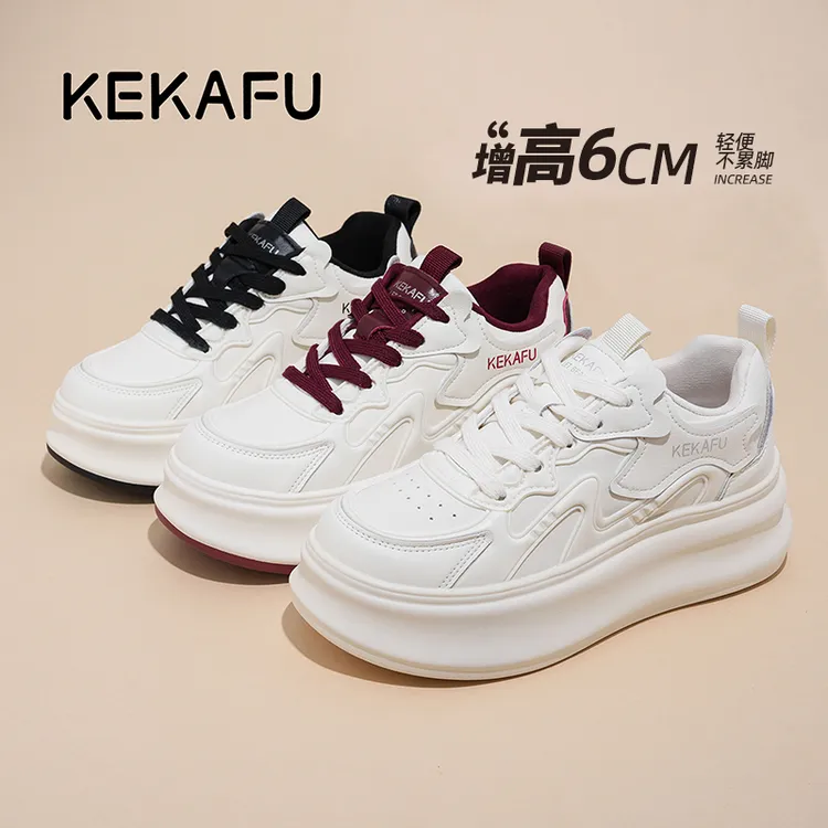 KEKAFU/珂卡芙【隐形增高6CM】百搭厚底2025小白鞋新款ins时尚休闲