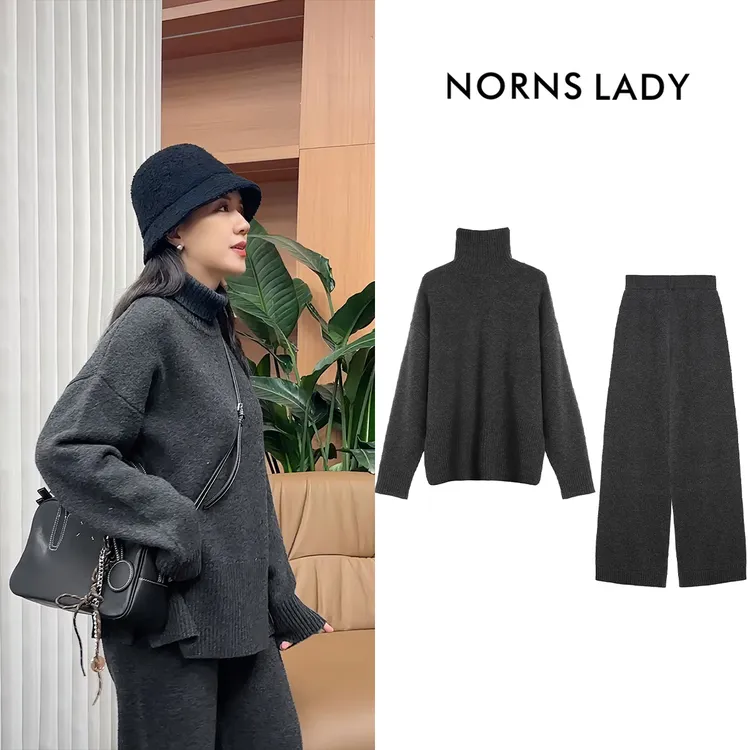 Norns Lady诺恩-秋冬新款慵懒风高领绵羊毛套装 T24TA43389