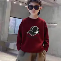 100%纯棉男童中大童长袖T恤2025春秋新款儿童酒红宽松上衣打底衫