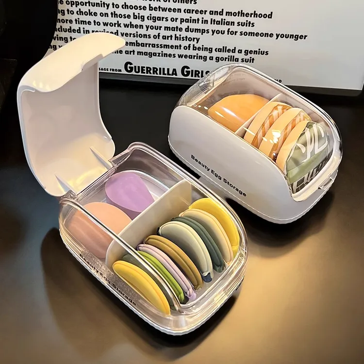 粉扑收纳盒桌面防尘透明梳妆台化妆品口红放置物架美妆蛋收纳架