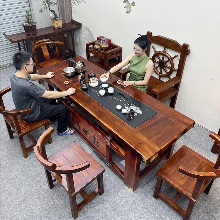 实木一体茶桌椅一整套组合客厅桌中式办公室老板茶台茶柜置物架