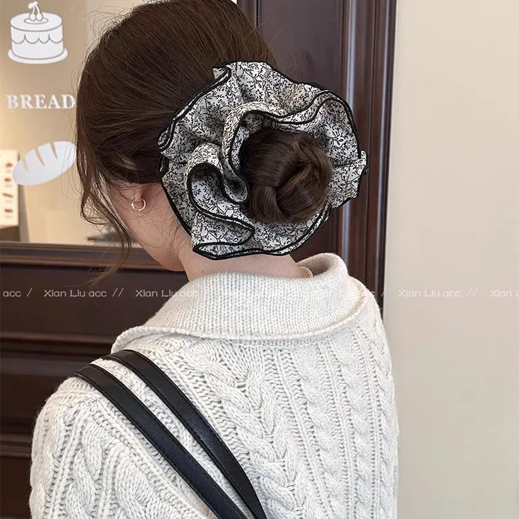 蕾丝小碎花大肠发圈女法式复古高级感裙边丸子头发绳少女扎发发饰