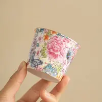 G083新中式珐琅彩陶瓷主人杯单杯高端茶具茶杯直筒杯百花