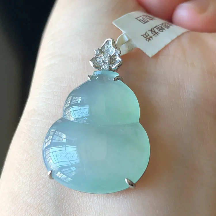 缅甸天然A货翡翠18k金镶嵌老坑冰种葫芦吊坠尺寸32/22/6.6