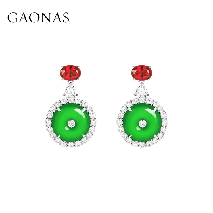 925银合成锆石耳饰 四方和美 中式贵气平安扣耳环11442EG