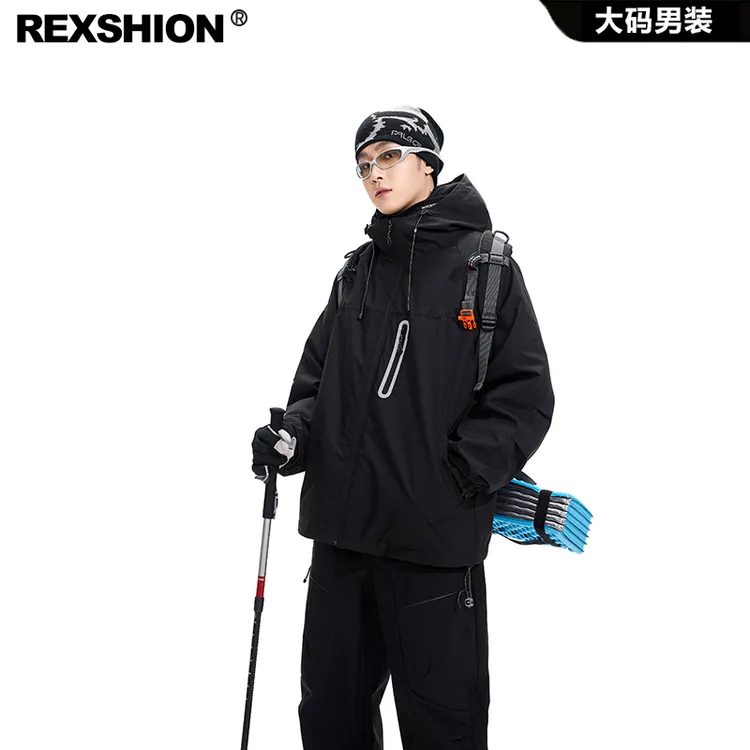 REXSHION防风保暖情侣加厚连帽冲锋衣外套男士冬季户外三合一夹克