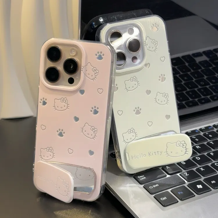 可爱kitty小爪子镜面支架适用苹果16/15手机壳vivo华为oppo小米15