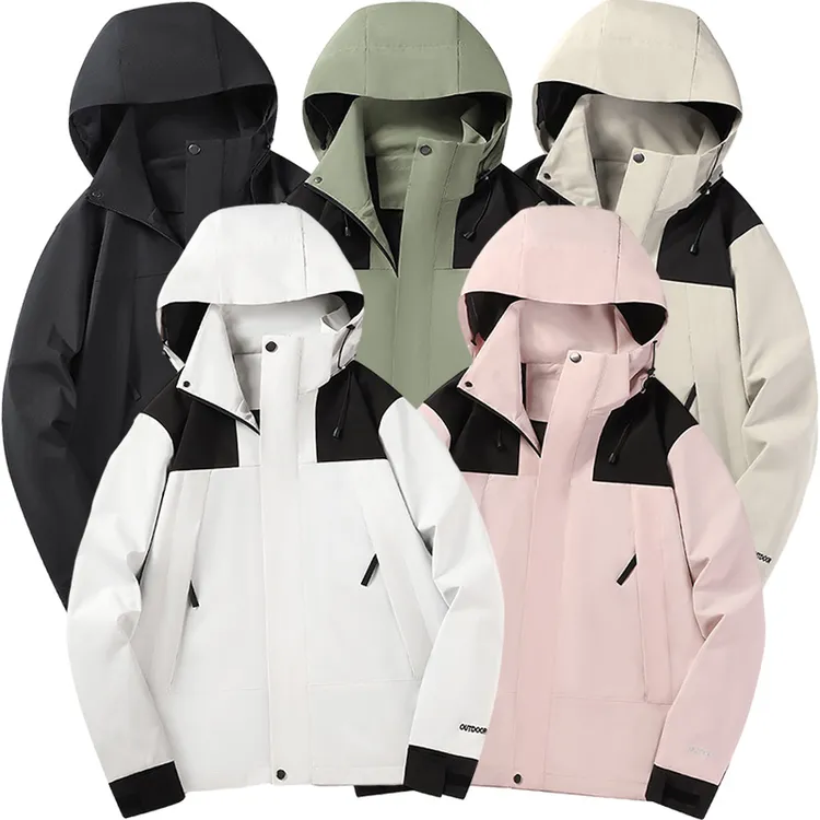 2025新款户外情侣冲锋衣可脱卸帽防水防风夹克登山服冲锋单上衣