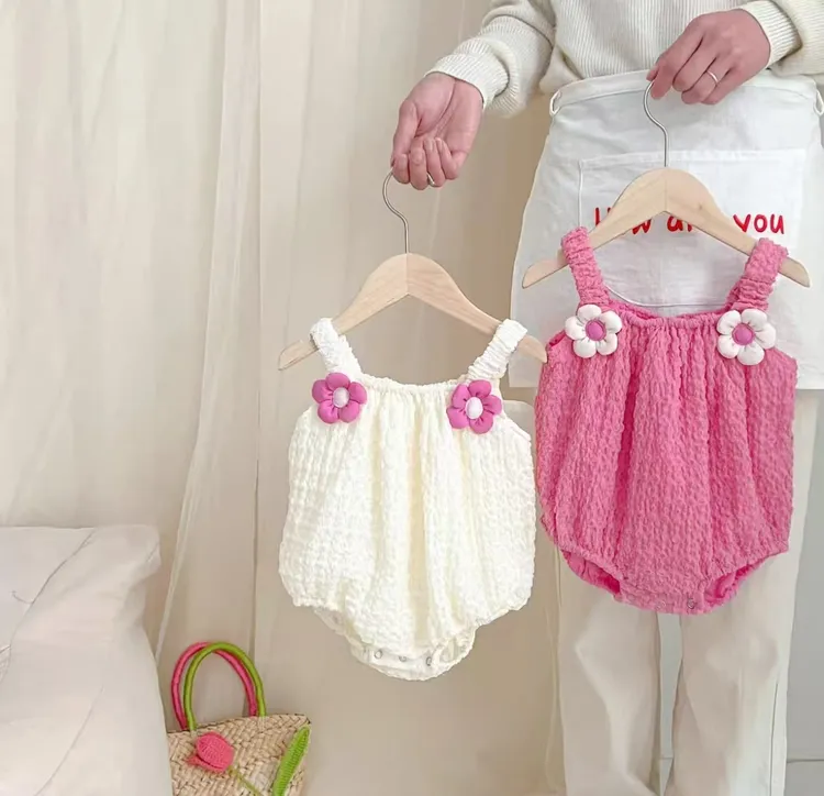XY婴幼儿夏季小花吊带后背翅膀女宝洋气婴儿包屁衣【送发带】