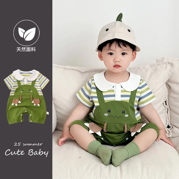 新生儿男宝宝衣服夏季薄款a类夏装洋气婴儿短袖连体衣夏季外出服