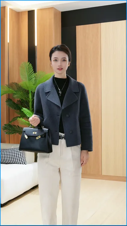 （SSIY）秋冬爆款直筒版翻领气质版型短款双面绵羊毛大衣967-1