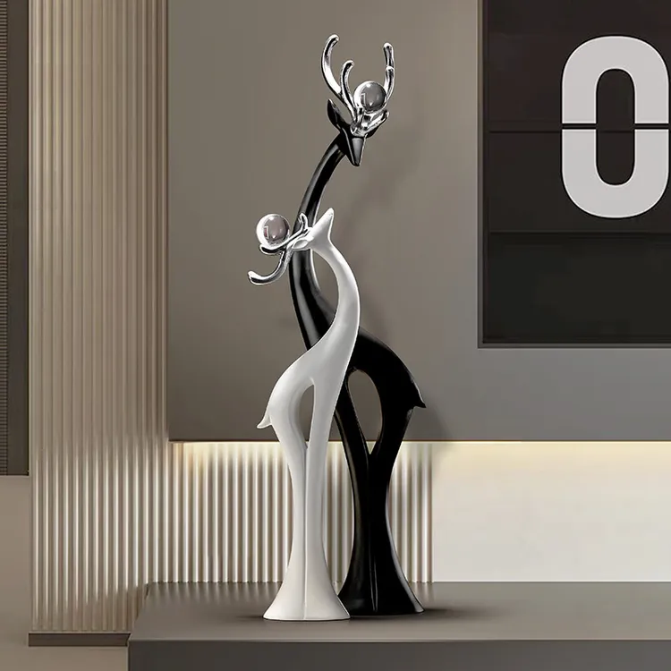 简约风福鹿轻奢客厅沙发电视柜大型落地摆件玄关高档福禄乔迁礼物