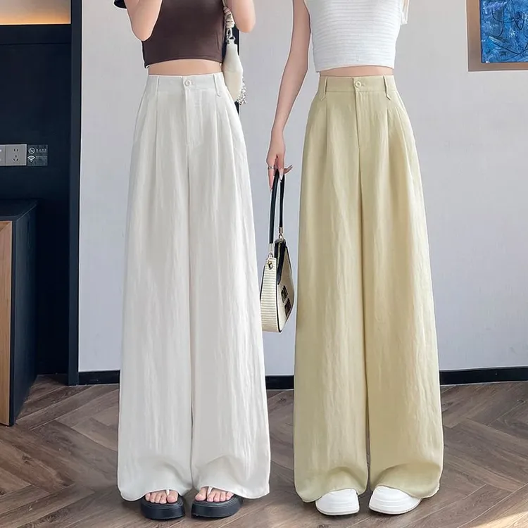 2025夏季新款天丝亚麻阔腿裤高腰休闲冰丝裤直筒拖地裤女