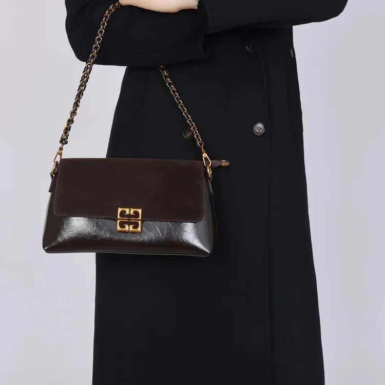秋冬高级感轻奢风包2025新款时尚复古小方包油蜡皮链条单肩斜挎包