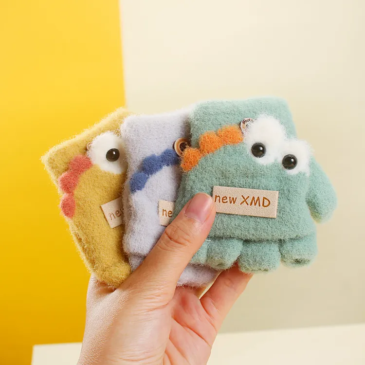 婴儿手套冬季保暖加绒加厚半指分指男女宝宝露指翻盖1幼儿3岁小孩