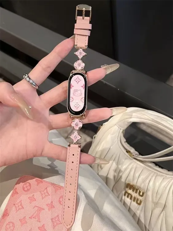 适用小米手环10/8nfc四叶草鎏金金属真轻奢皮质高级感腕带手表带