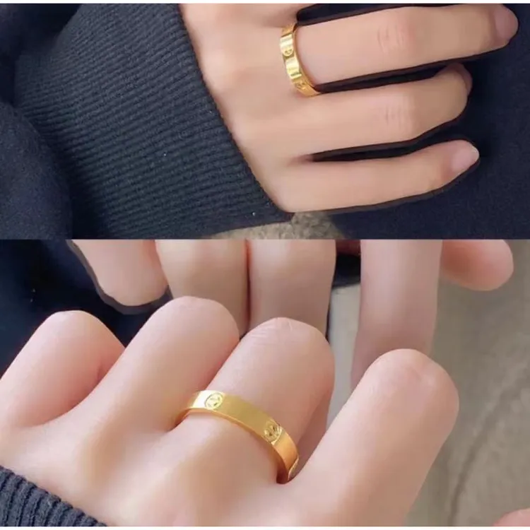 铜合金戒指 卡家同款古法素圈戒指宽版高级感轻奢情侣对戒金色