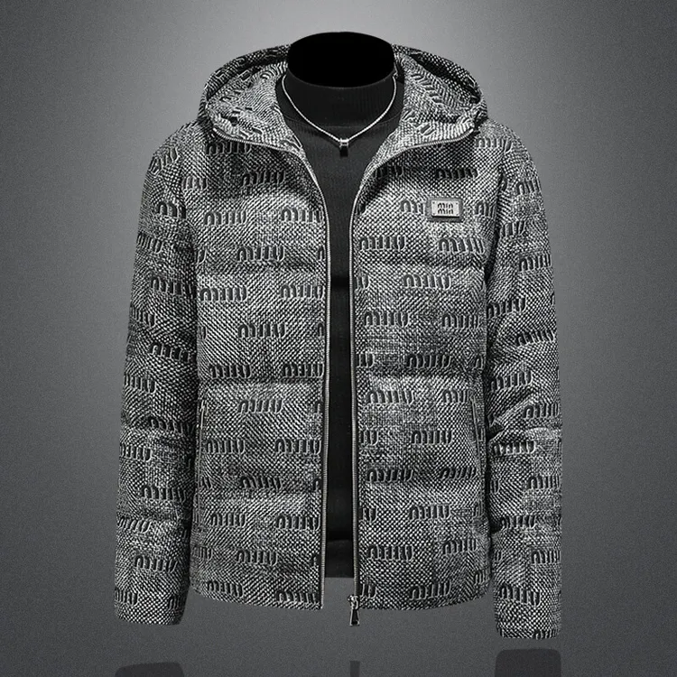 连帽羽绒服男印花外套加厚潮牌欧洲站秋冬装防风保暖百搭棉夹克男