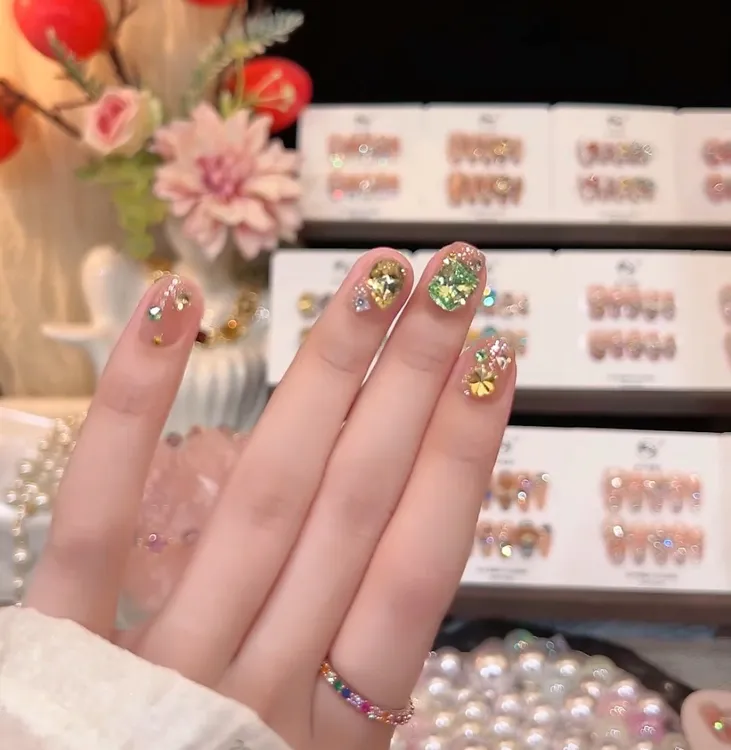 爆闪青柠风格可重复佩戴掉钻包补手工穿戴甲