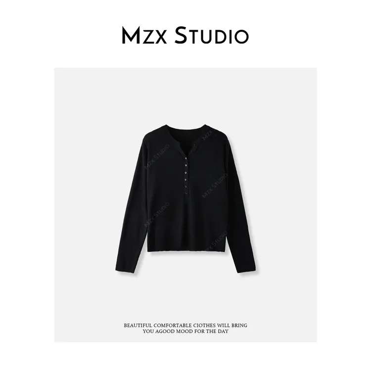 MZX【羊毛】半开领精致纽扣长袖上衣百搭秋冬SY3626-M