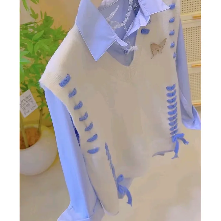 156-43绑带蝴蝶马甲针织马甲学院风网红百搭洋气毛衣ins坎肩时尚