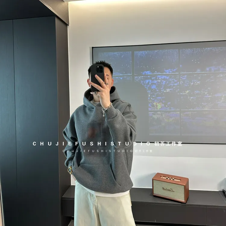 CHUJIE韩版时尚休闲印花微宽松连帽卫衣百搭