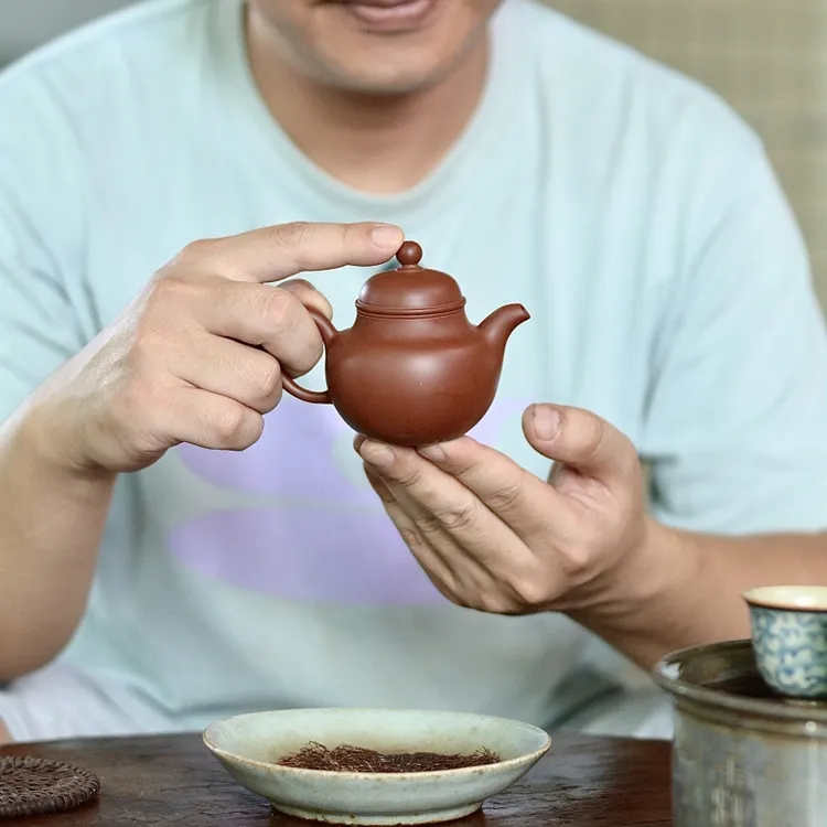掇球 全手工潮州手拉朱泥壶小容量手制紫砂壶章炜勤单丛茶器