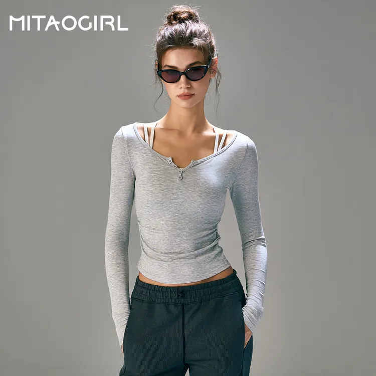 MITAOGIRL瑜伽服女秋季运动上衣显瘦透气长袖普拉提训练健身服