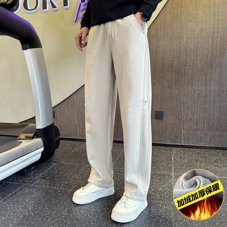 时尚简约款加绒裤子男秋冬款加厚直筒裤2025新款男士宽松休闲长裤