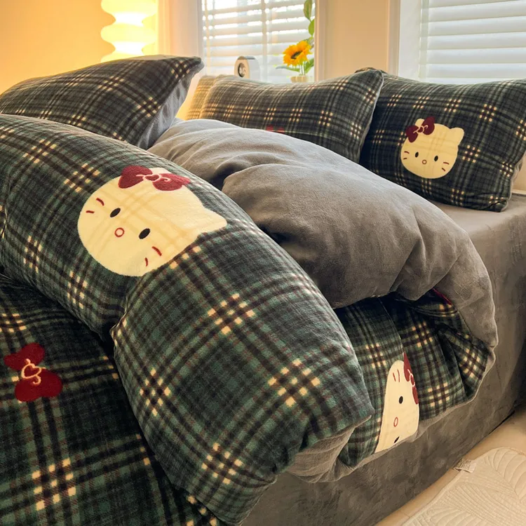 冬季卡通印花加厚牛奶绒珊瑚绒四件套加绒宿舍学生被套床单三件套