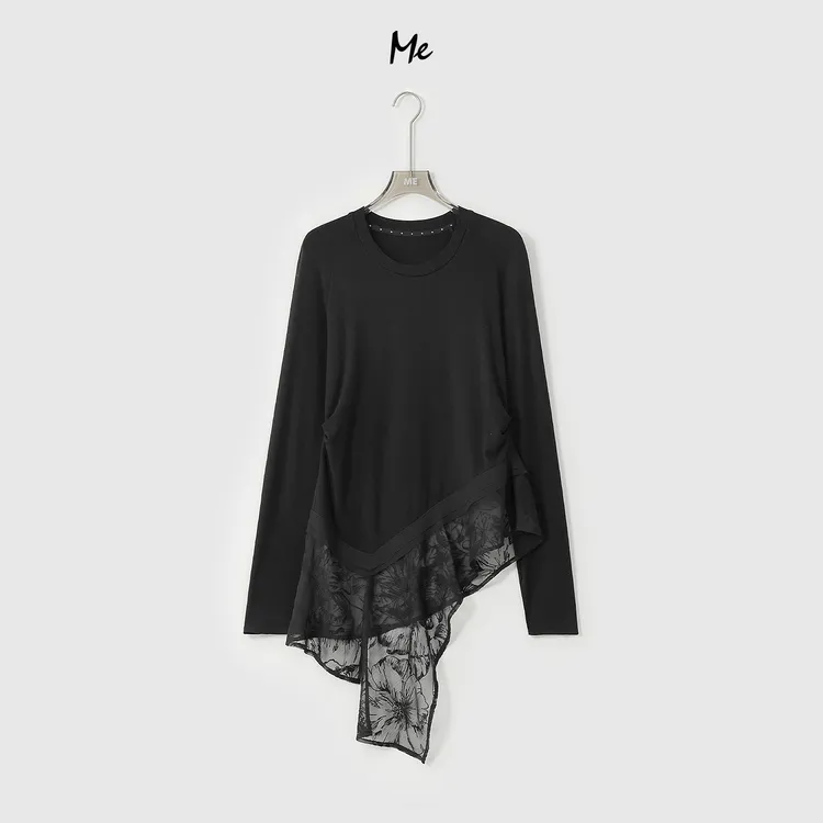 ME【芭蕾花】美利奴绵羊毛混纺巨柔蕾丝拼接显瘦时尚上衣MESA3331