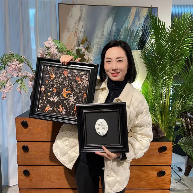 砂岩装饰画高级感进门双联组合挂画浮雕立体实物画玄关柜摆餐厅画