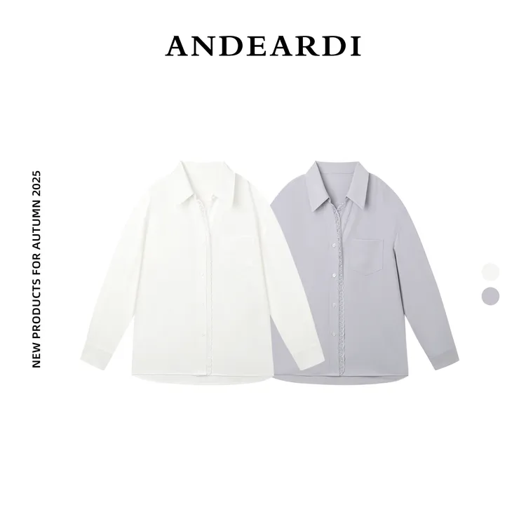 ANDEARDI秋季新款蕾丝花边长袖宽松衬衫休闲百搭外套