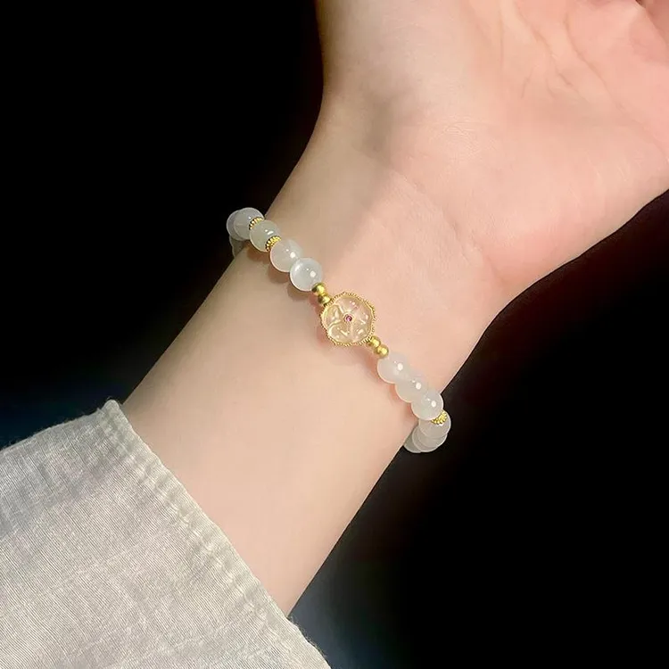 白昼集/如花似玉手串/新中式白月光石纯银桃花手链女高级感转运珠