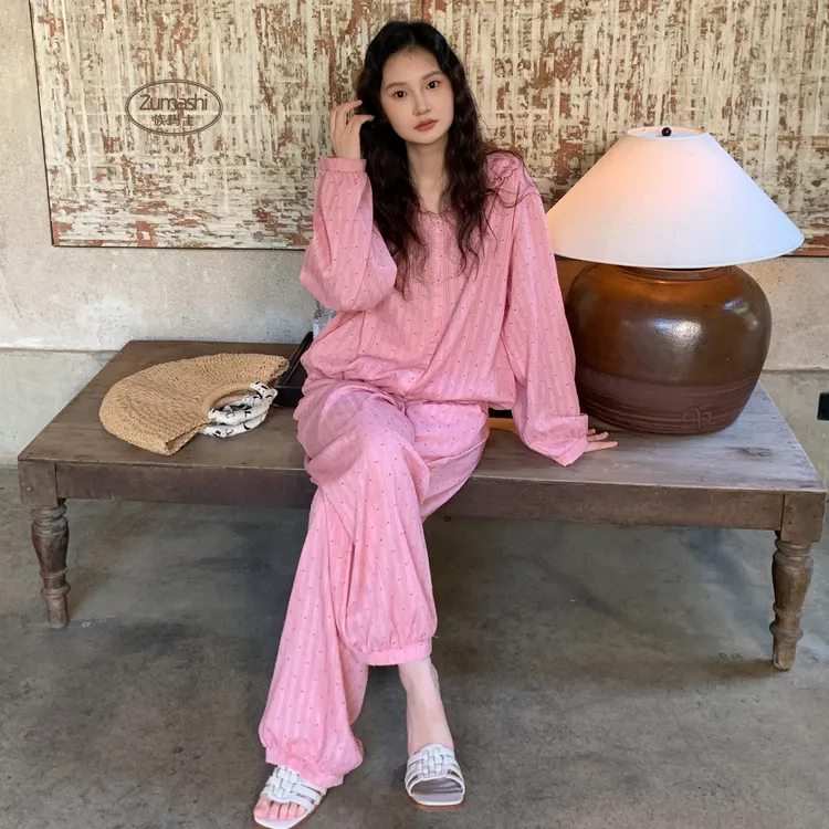 族玛士睡衣女士2025新款春秋季长袖简约大码可外穿冬天家居服套装