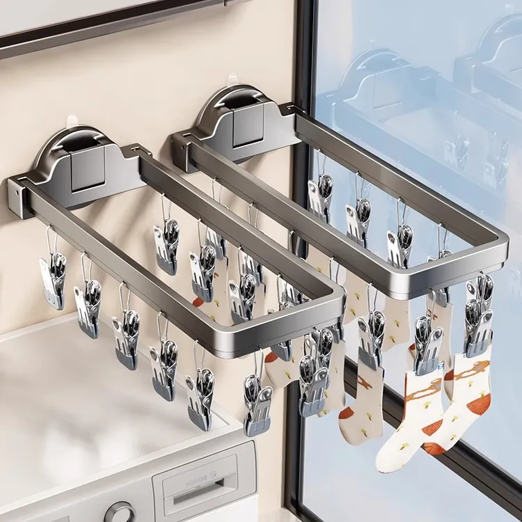 吸盘袜子晾晒架阳台墙上免打孔折叠袜夹家用防风多夹子晒袜子神器