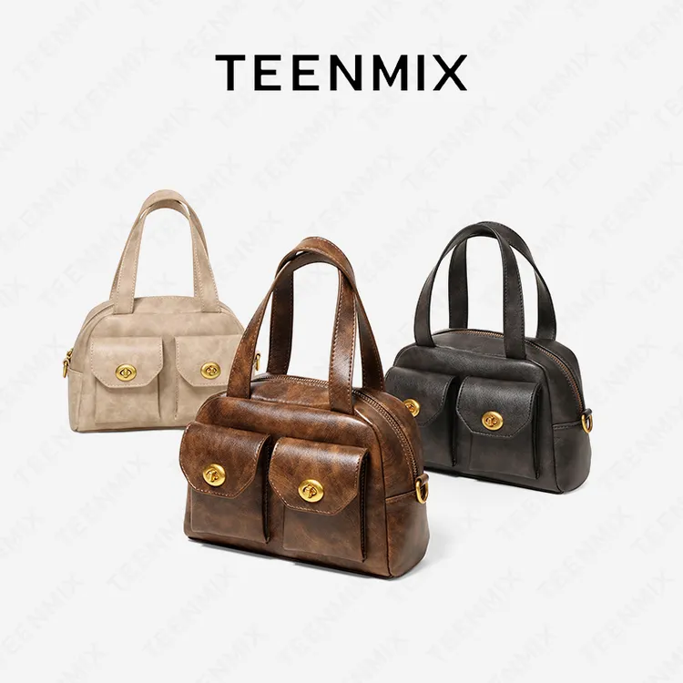 天美意2025新款流光风保龄球包休闲单肩包时尚斜挎包工装手提包潮