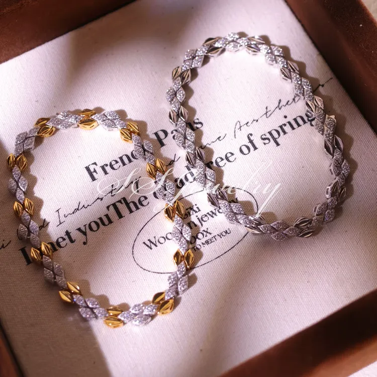 925银合成锆石手链 SS JEWELRY编织菱格镶钻手链小众轻奢老钱风通