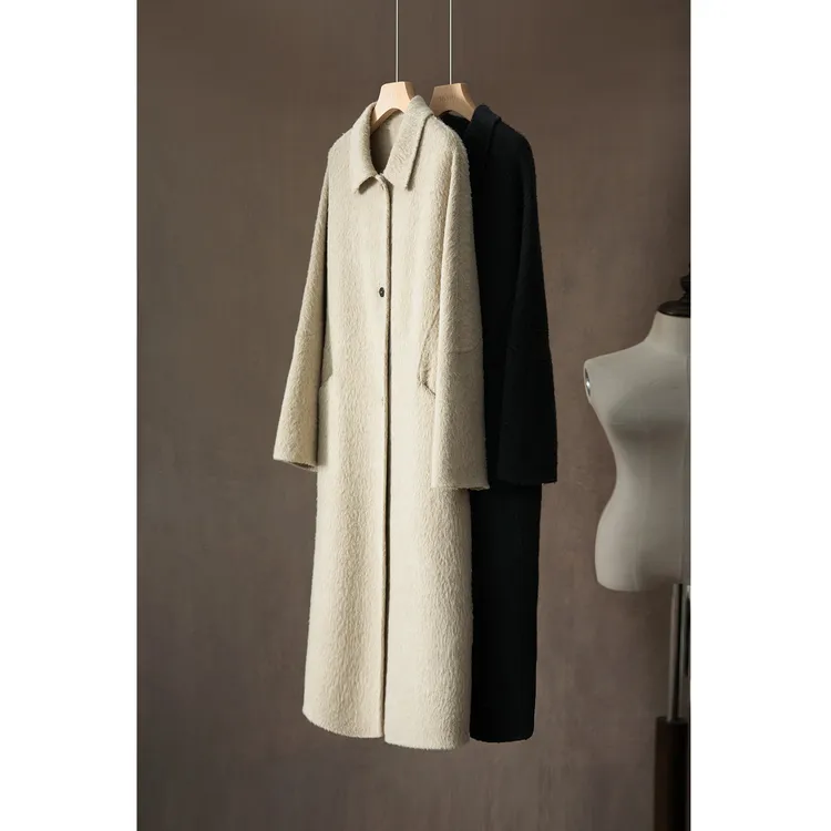 SILVIYE苏力羊驼毛羊毛双面毛呢大衣长款插肩袖气质外套冬WT52501