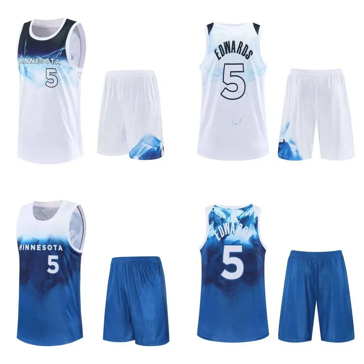 森林狼5号爱德华兹篮球服夏季儿童训练服球衣套装定制透气速干