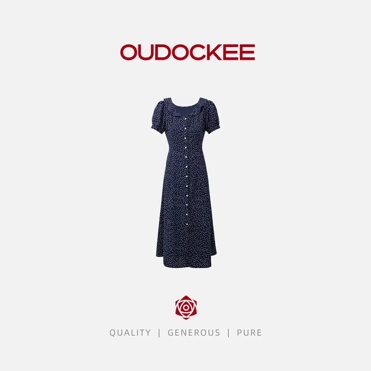 OUDOCKEE 鸥鸥【欧尼裙】藏青色连衣裙波点裙 L2501F112T